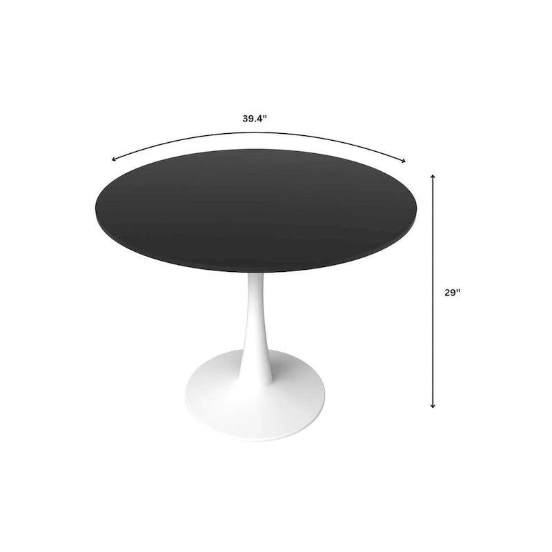 40 Round Dining Table for 4 with MDF Wood Tabletop in White Steel Base for Kitchen & Dining Room