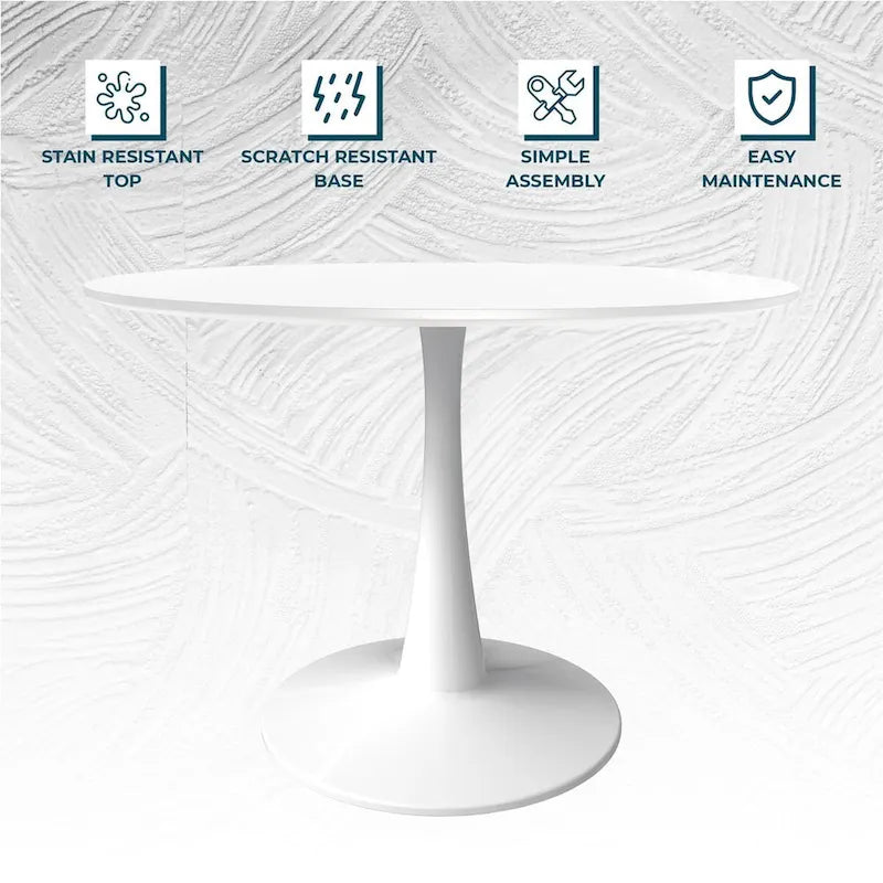 40 Round Dining Table for 4 with MDF Wood Tabletop in White Steel Base for Kitchen & Dining Room