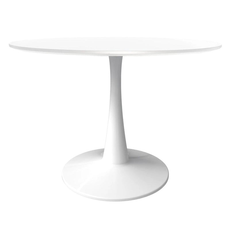 40 Round Dining Table for 4 with MDF Wood Tabletop in White Steel Base for Kitchen & Dining Room