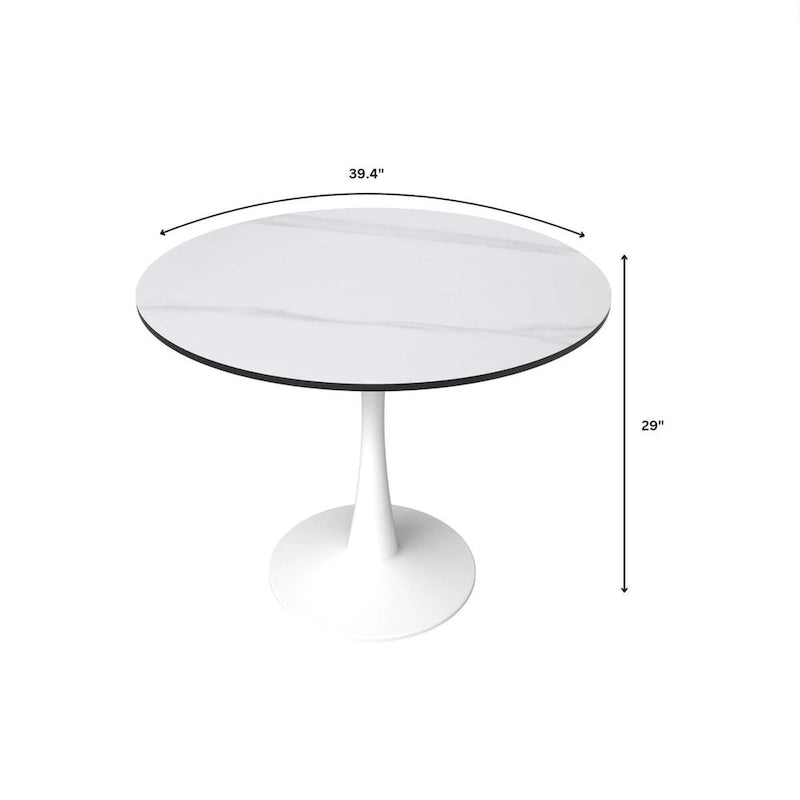40 Round Dining Table for 4 with MDF Wood Tabletop in White Steel Base for Kitchen & Dining Room