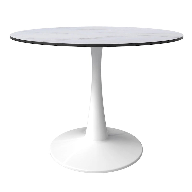 40 Round Dining Table for 4 with MDF Wood Tabletop in White Steel Base for Kitchen & Dining Room