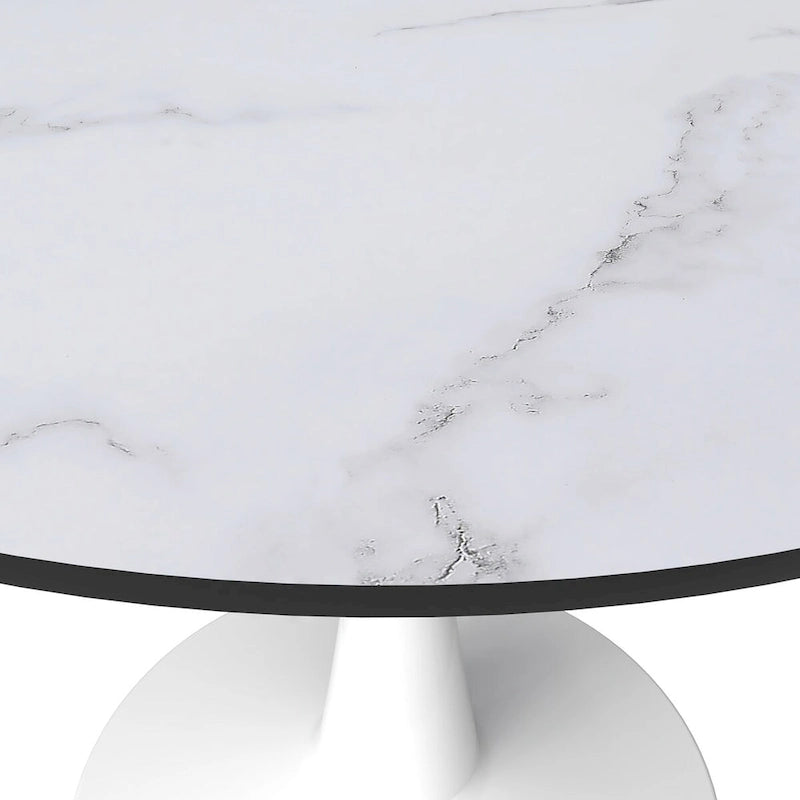 40 Round Dining Table for 4 with MDF Wood Tabletop in White Steel Base for Kitchen & Dining Room