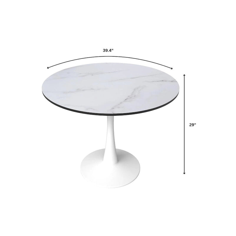 40 Round Dining Table for 4 with MDF Wood Tabletop in White Steel Base for Kitchen & Dining Room